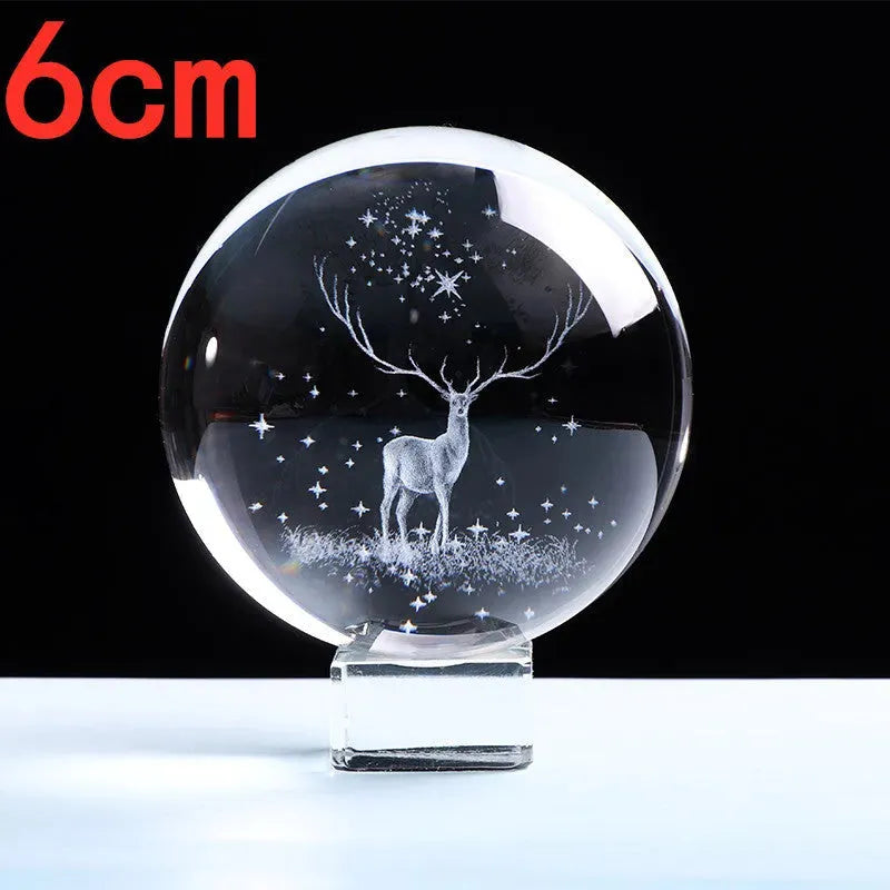 Crystal internally carved elk crystal ball - Bellarte Enchanté Crystal internally carved elk crystal ball